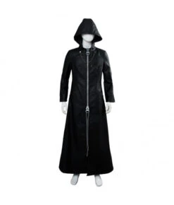 Men Gothic Leather Black Overcoat Exaggerated Zipper Stylish Halloween Costume