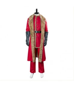 Adult Santa Claus Role Play Leather Coat Outfit Fur Collar Fullset Christmas Special Costume