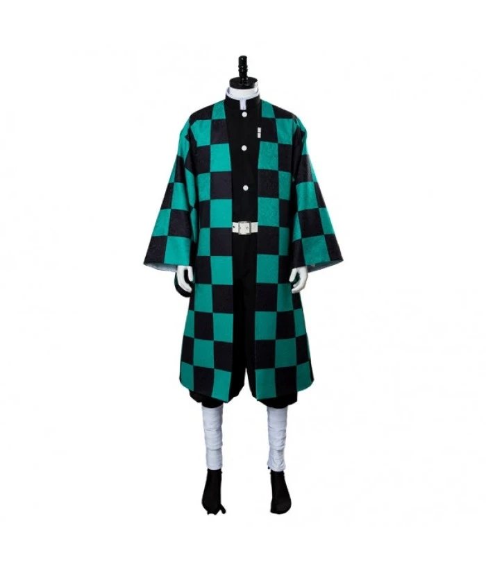 Men Dark Green Plaid Samurai Jacket Halloween Costume 3 Men Dark Green Plaid Samurai Jacket Halloween Costume