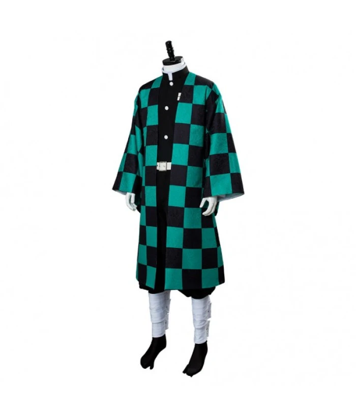 Men Dark Green Plaid Samurai Jacket Halloween Costume 5 Men Dark Green Plaid Samurai Jacket Halloween Costume - Image 3