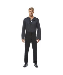 Men Medieval Black Linen Shirt Fullset Halloween Costume