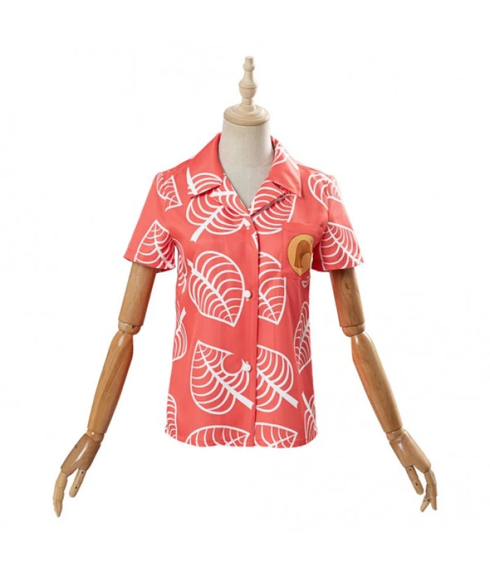 Women Pink Leaf Printed Ins Short Sleeve Shirts Top 3 Women Pink Leaf Printed Ins Short Sleeve Shirts Top