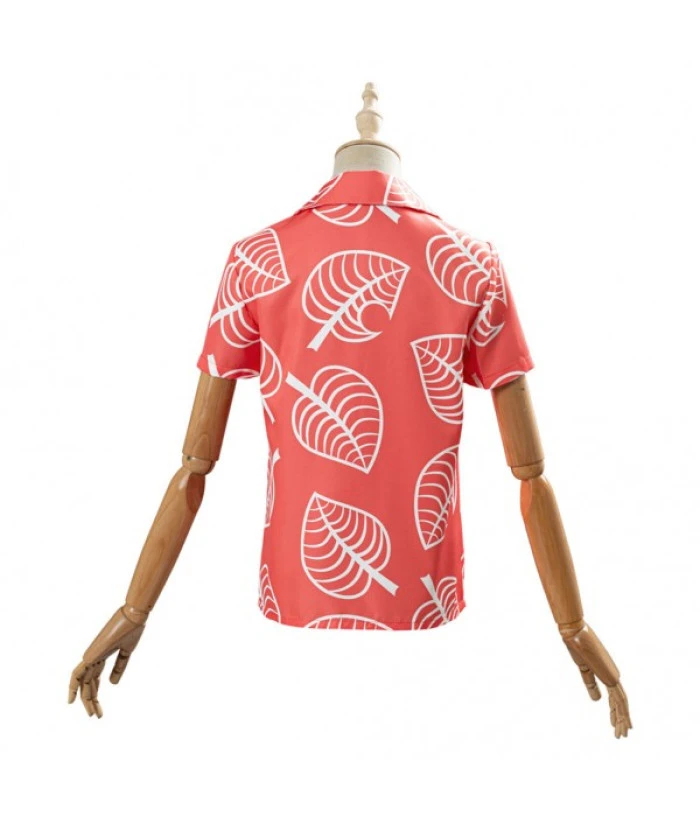 Women Pink Leaf Printed Ins Short Sleeve Shirts Top 4 Women Pink Leaf Printed Ins Short Sleeve Shirts Top - Image 2