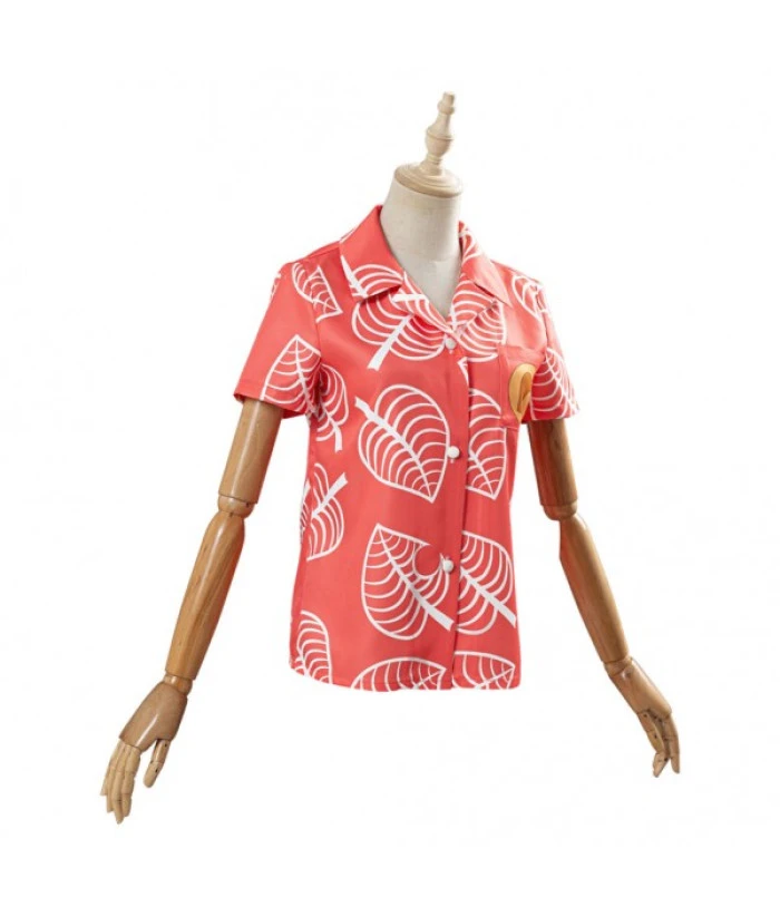 Women Pink Leaf Printed Ins Short Sleeve Shirts Top 5 Women Pink Leaf Printed Ins Short Sleeve Shirts Top - Image 3