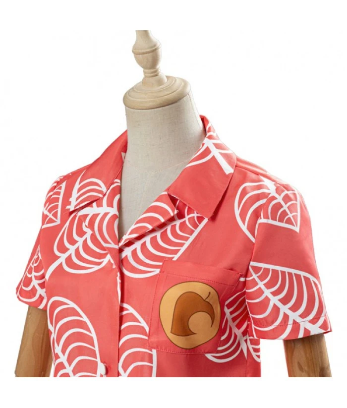 Women Pink Leaf Printed Ins Short Sleeve Shirts Top 7 Women Pink Leaf Printed Ins Short Sleeve Shirts Top - Image 5