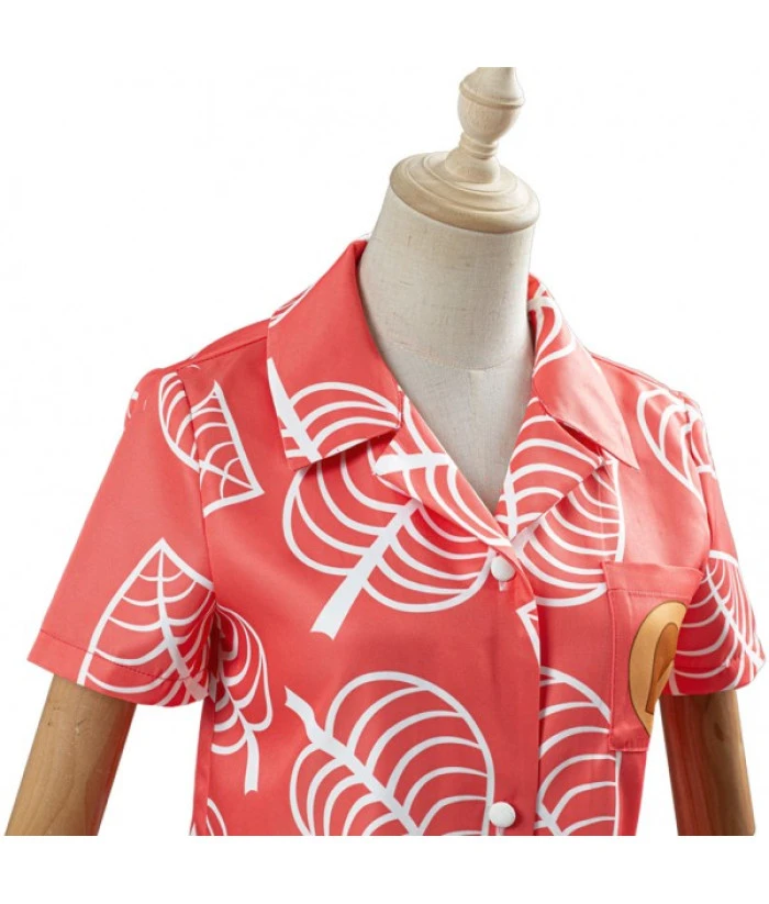 Women Pink Leaf Printed Ins Short Sleeve Shirts Top 8 Women Pink Leaf Printed Ins Short Sleeve Shirts Top - Image 6