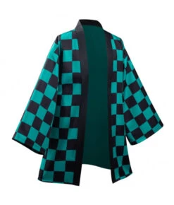 Men Black And Green Plaid Samurai Kimono Cloak With Earrings Halloween Costume 14 Men Black And Green Plaid Samurai Kimono Cloak With Earrings Halloween Costume -Accessories Shop 12002738 4 700x823 1