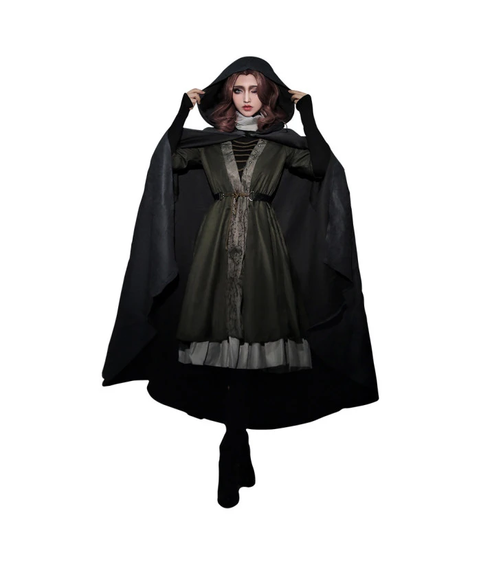 Women Medieval Fantasy Witch Wizard Hooded Cloak Fullset Halloween Costume 3 Women Medieval Fantasy Witch Wizard Hooded Cloak Fullset Halloween Costume
