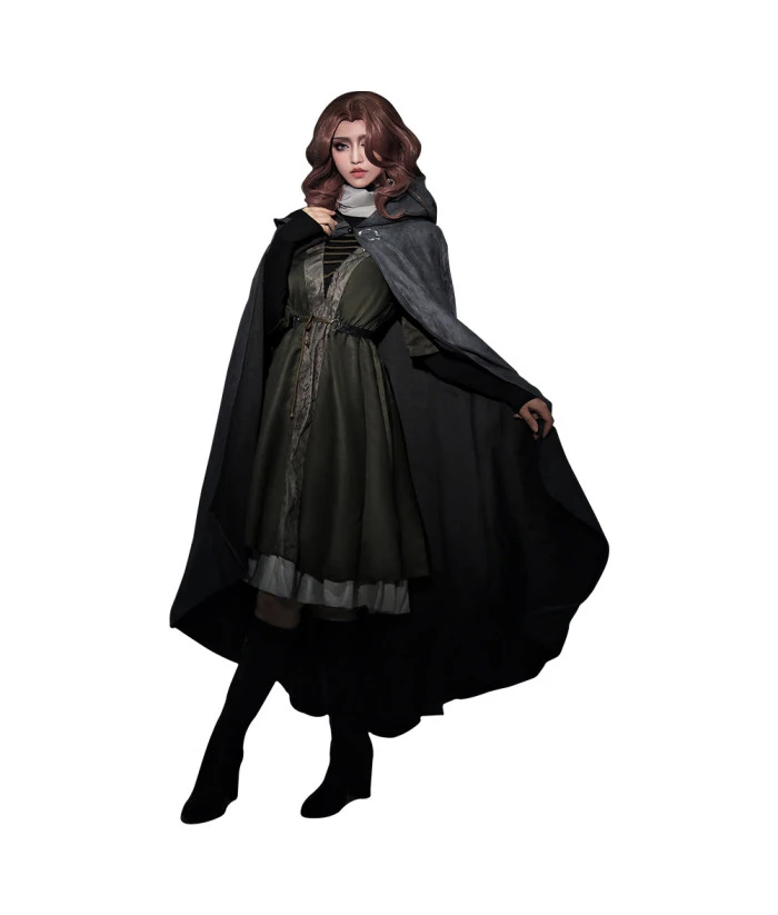Women Medieval Fantasy Witch Wizard Hooded Cloak Fullset Halloween Costume 4 Women Medieval Fantasy Witch Wizard Hooded Cloak Fullset Halloween Costume - Image 2