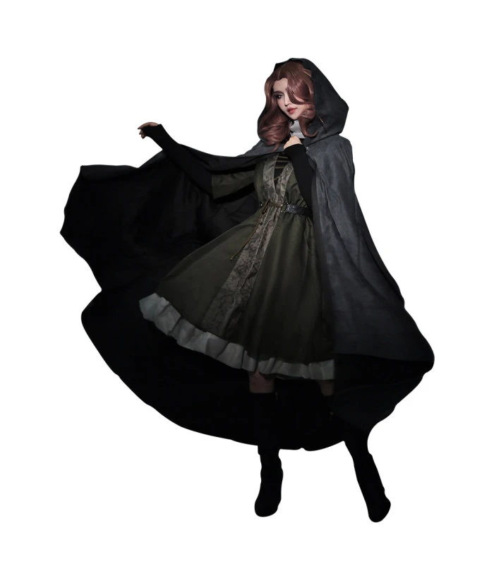 Women Medieval Fantasy Witch Wizard Hooded Cloak Fullset Halloween Costume 5 Women Medieval Fantasy Witch Wizard Hooded Cloak Fullset Halloween Costume - Image 3