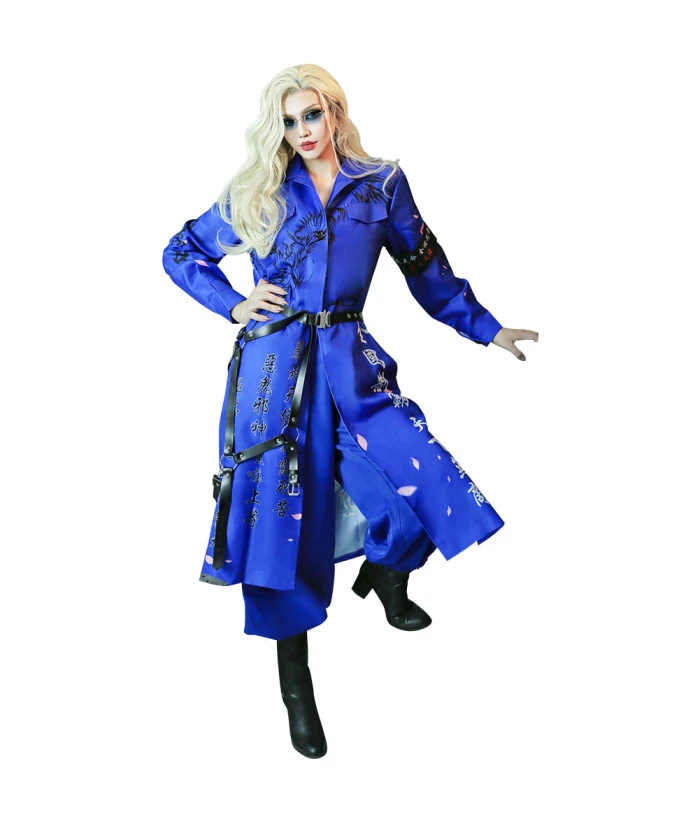 Women Blue Japanese Bakuzoku Uniform Motorcyle Gang Halloween Carnival Suit Costume 3 Women Blue Japanese Bakuzoku Uniform Motorcyle Gang Halloween Carnival Suit Costume