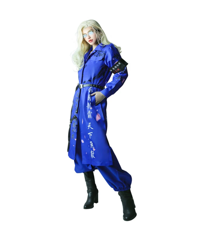 Women Blue Japanese Bakuzoku Uniform Motorcyle Gang Halloween Carnival Suit Costume 4 Women Blue Japanese Bakuzoku Uniform Motorcyle Gang Halloween Carnival Suit Costume - Image 2