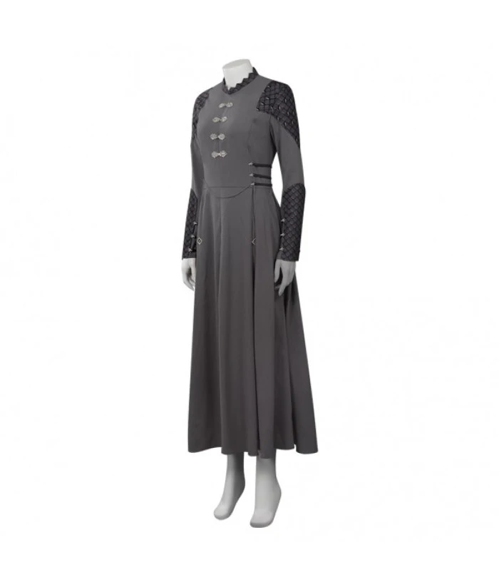 Women Medieval Fnatasy Grey Long Dress Maid Halloween Costume 4 Women Medieval Fnatasy Grey Long Dress Maid Halloween Costume - Image 2