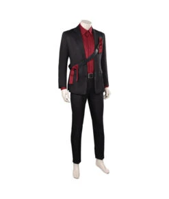 Men Black Suit Red Linin With Leather Stirp Uniform Outfit -Accessories Shop 15005103 4 700x823 1