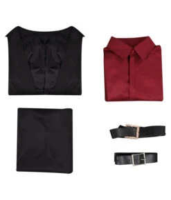 Men Black Suit Red Linin With Leather Stirp Uniform Outfit -Accessories Shop 15005103 9 700x823 1