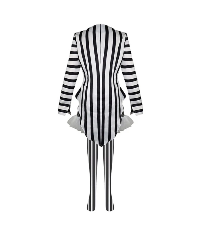 Women Gothic Black Strip Suit Skirt Outfit Halloween Costume 5 Women Gothic Black Strip Suit Skirt Outfit Halloween Costume - Image 3