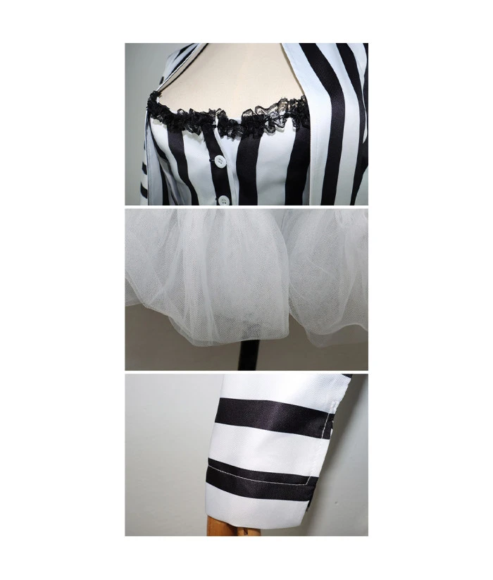 Women Gothic Black Strip Suit Skirt Outfit Halloween Costume 3 Women Gothic Black Strip Suit Skirt Outfit Halloween Costume