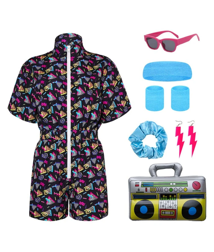 1980s Black Print Summer Bodysuit Women Halloween Costume 10 1980s Black Print Summer Bodysuit Women Halloween Costume - Image 8