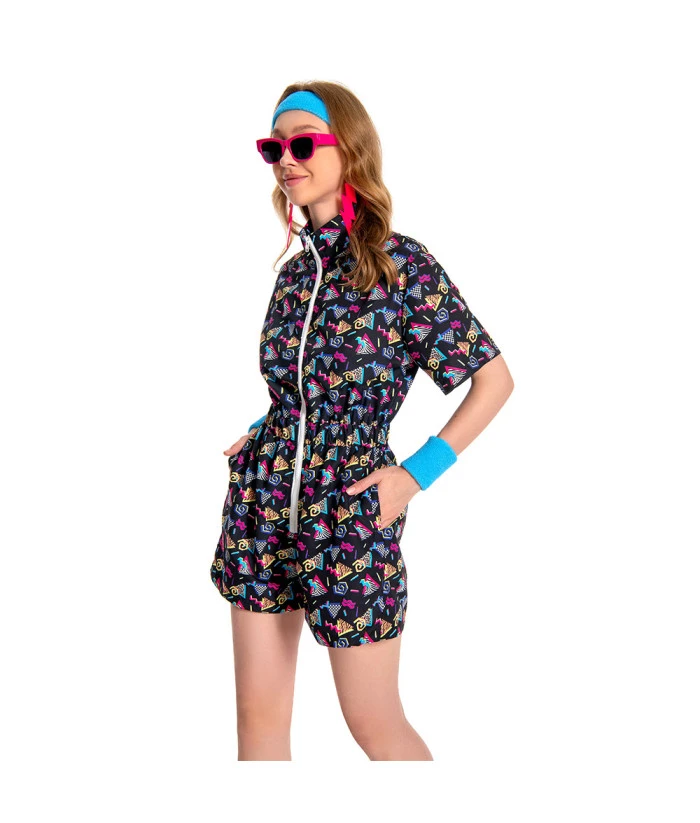 1980s Black Print Summer Bodysuit Women Halloween Costume 4 1980s Black Print Summer Bodysuit Women Halloween Costume - Image 2