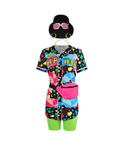 1980s Hip Hop Vintage Black Printed 7Pcs Set Outfit