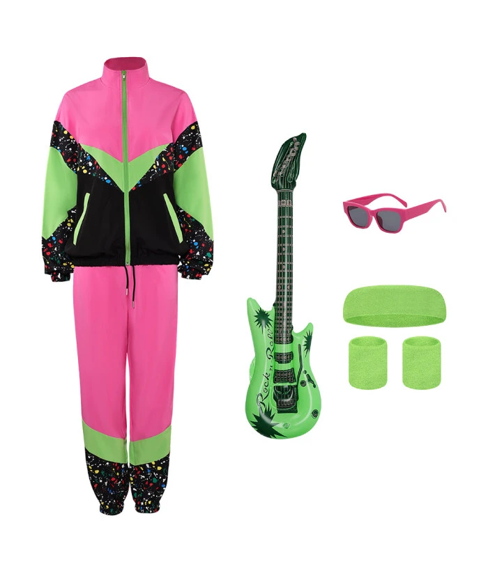 1980s Retro Pink Green Sportswear 6Pcs Set Halloween Costume 7 1980s Retro Pink Green Sportswear 6Pcs Set Halloween Costume - Image 5