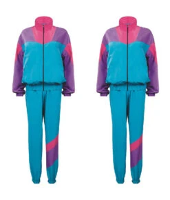 1980s Hip-Hop Retro Blue Purple Sportwear 8Pcs Women Halloween Costume