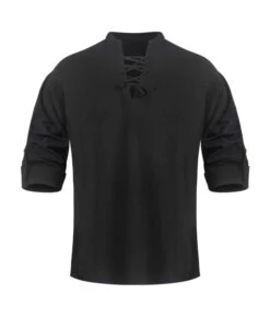 Adult Black Medieval Cotton And Linen Long Sleeve Shirt
