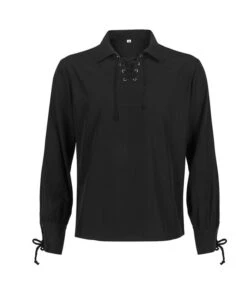 Adult Black Medieval Renaissance Tie Shirt Halloween Stage Costume