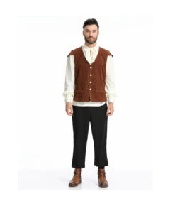 Adult Brown Victorian Lining Shirt With Vest Set Halloween Costume