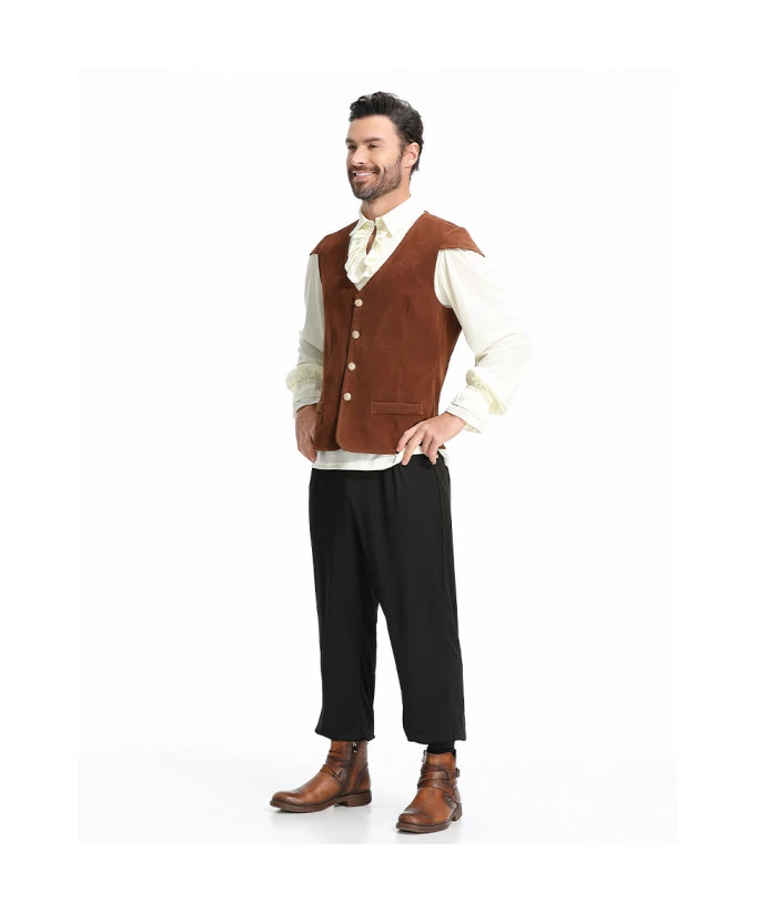 Adult Brown Victorian Lining Shirt With Vest Set Halloween Costume 4 Adult Brown Victorian Lining Shirt With Vest Set Halloween Costume - Image 2