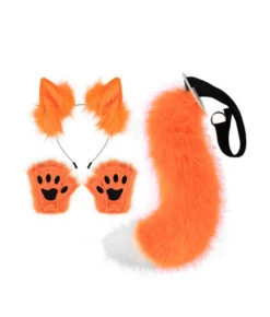 Adult Handmade Plush Animal Fox Ears And Tail Suit Halloween Costume Accessories