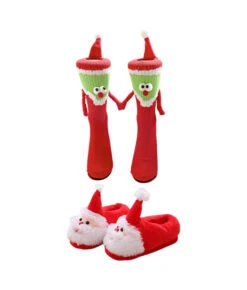 Adult Red Christmas Tree Socks Santa Slippers Halloween Costume