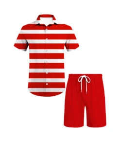 Adult Red Strip Sport Shorts Santa Claus Christmas Halloween Costume