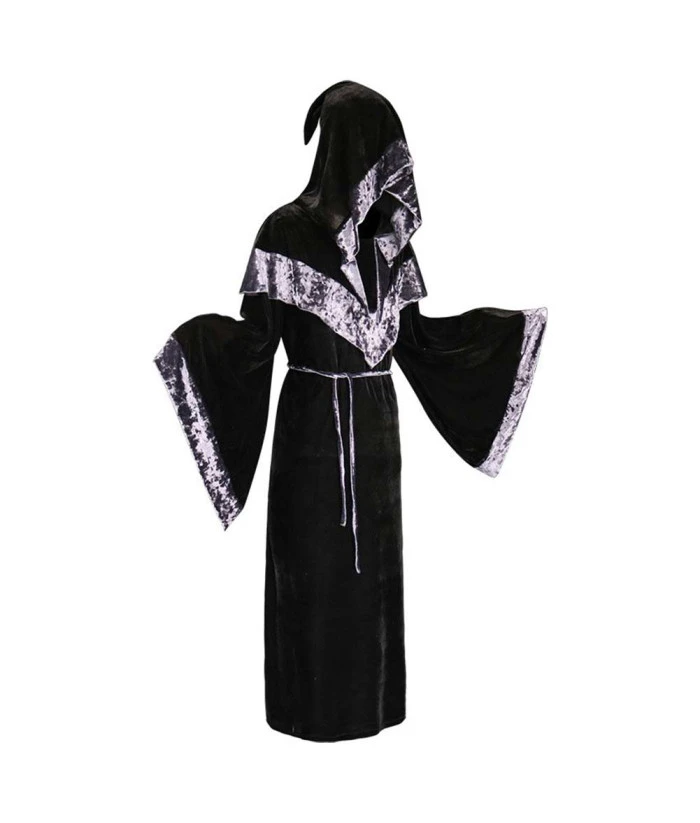 Adult Sorcerer Gold Welvet Hooded Robe Fantasy Cosplay Halloween Costume 6 Adult Sorcerer Gold Welvet Hooded Robe Fantasy Cosplay Halloween Costume - Image 4