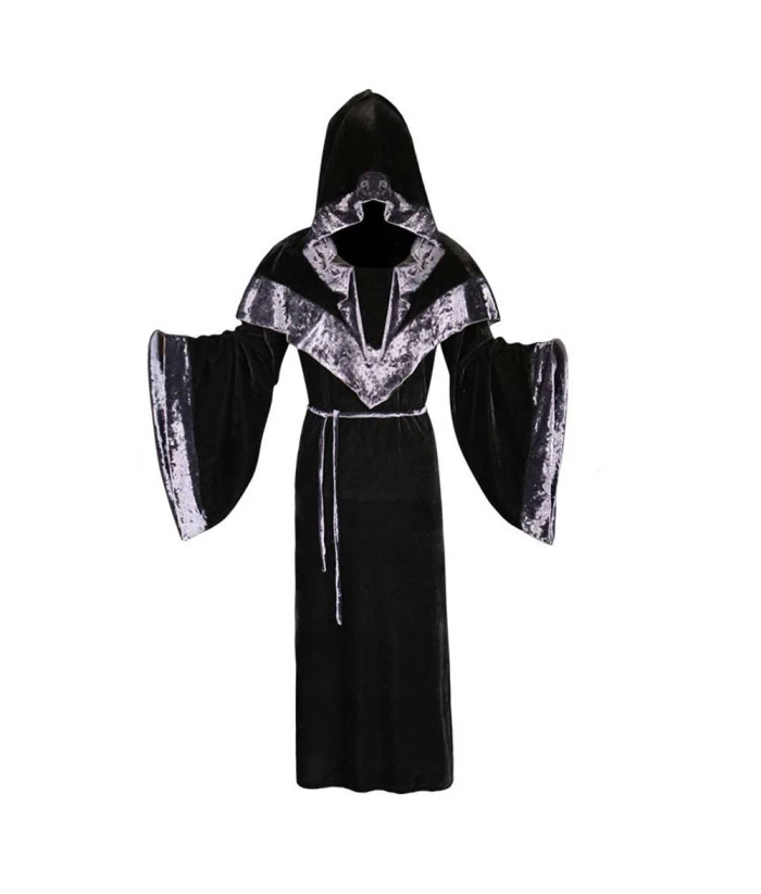 Adult Sorcerer Gold Welvet Hooded Robe Fantasy Cosplay Halloween Costume 3 Adult Sorcerer Gold Welvet Hooded Robe Fantasy Cosplay Halloween Costume
