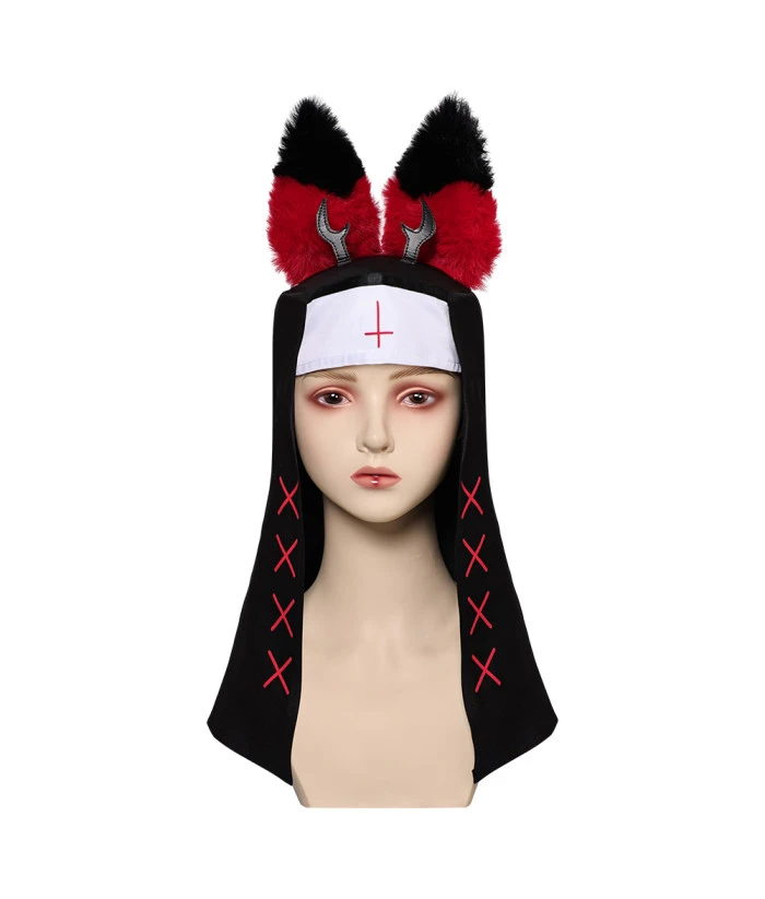 Nun Headscarf With Red Fur Ears Halloween Costume Accessories 3 Nun Headscarf With Red Fur Ears Halloween Costume Accessories