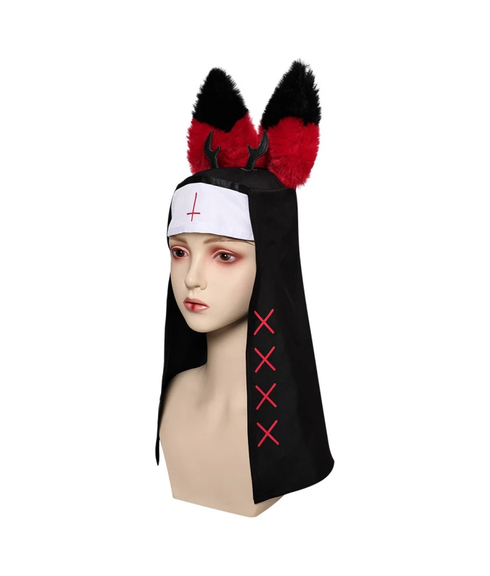 Nun Headscarf With Red Fur Ears Halloween Costume Accessories 5 Nun Headscarf With Red Fur Ears Halloween Costume Accessories - Image 3