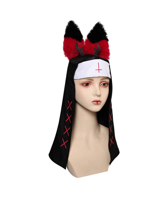 Nun Headscarf With Red Fur Ears Halloween Costume Accessories 4 Nun Headscarf With Red Fur Ears Halloween Costume Accessories - Image 2