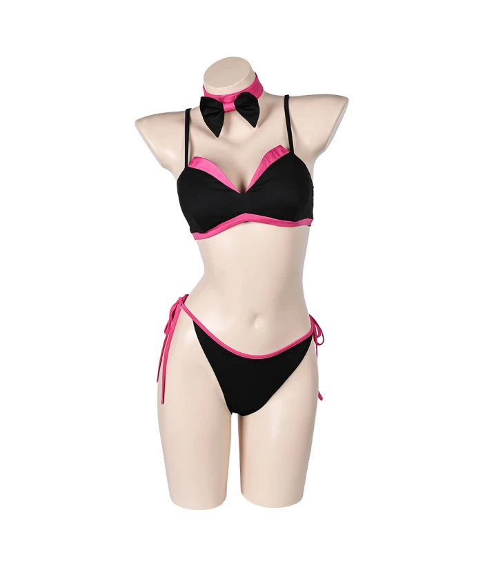 Women Pink And Black Strip Bowtie Bikini Set Swimsuit Halloween Costume 7 Women Pink And Black Strip Bowtie Bikini Set Swimsuit Halloween Costume - Image 5