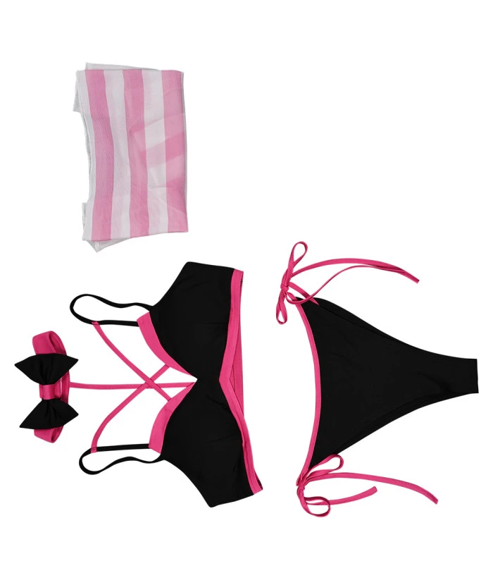 Women Pink And Black Strip Bowtie Bikini Set Swimsuit Halloween Costume 9 Women Pink And Black Strip Bowtie Bikini Set Swimsuit Halloween Costume - Image 7