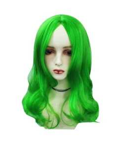 Kids Children Light Green Wig Long Hair Halloween Costume Accessories
