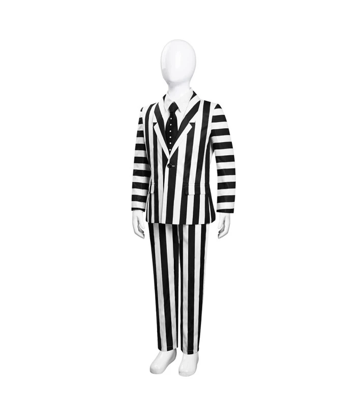 Kids Children Gothic White Black Strip Outfit Halloween Costume 4 Kids Children Gothic White Black Strip Outfit Halloween Costume - Image 2