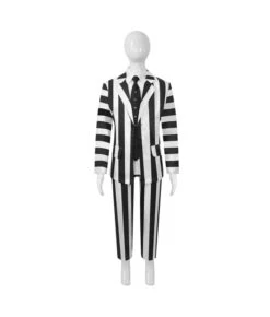 Kids Children Gothic White Black Strip Outfit Halloween Costume