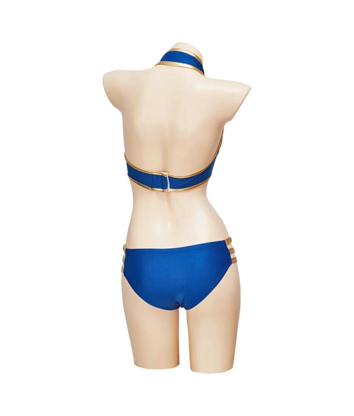 Women Blue Sexy Bikini GoldenTrim Swimsuit Halloween Costume 6 Women Blue Sexy Bikini GoldenTrim Swimsuit Halloween Costume - Image 4
