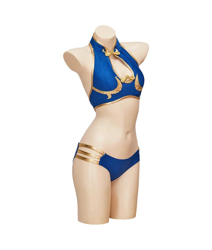 Women Blue Sexy Bikini GoldenTrim Swimsuit Halloween Costume 4 Women Blue Sexy Bikini GoldenTrim Swimsuit Halloween Costume - Image 2