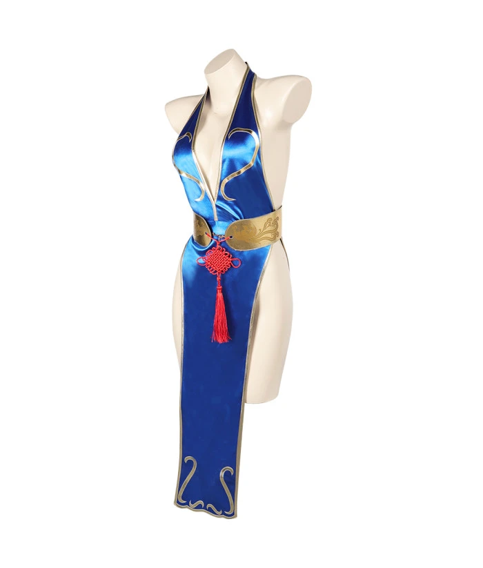 Women Blue Chinese Cheongsam Sexy Lingerie Halloween Costume 4 Women Blue Chinese Cheongsam Sexy Lingerie Halloween Costume - Image 2