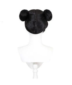 Women Black Double Bun Head Hair Wig Halloween Accessories