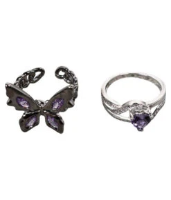 Black Silver Butterfly Rings Accessories