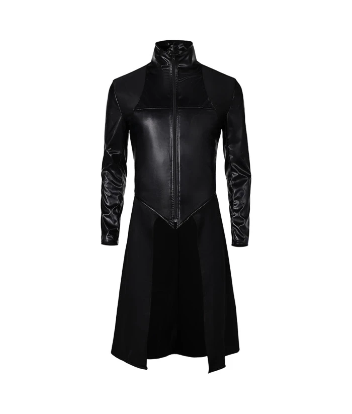 Men Black Leather Gothic Top Overcoat Halloween Costume 3 Men Black Leather Gothic Top Overcoat Halloween Costume