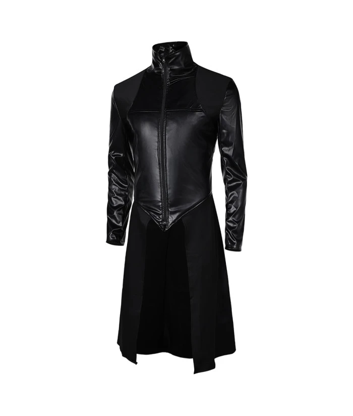 Men Black Leather Gothic Top Overcoat Halloween Costume 4 Men Black Leather Gothic Top Overcoat Halloween Costume - Image 2